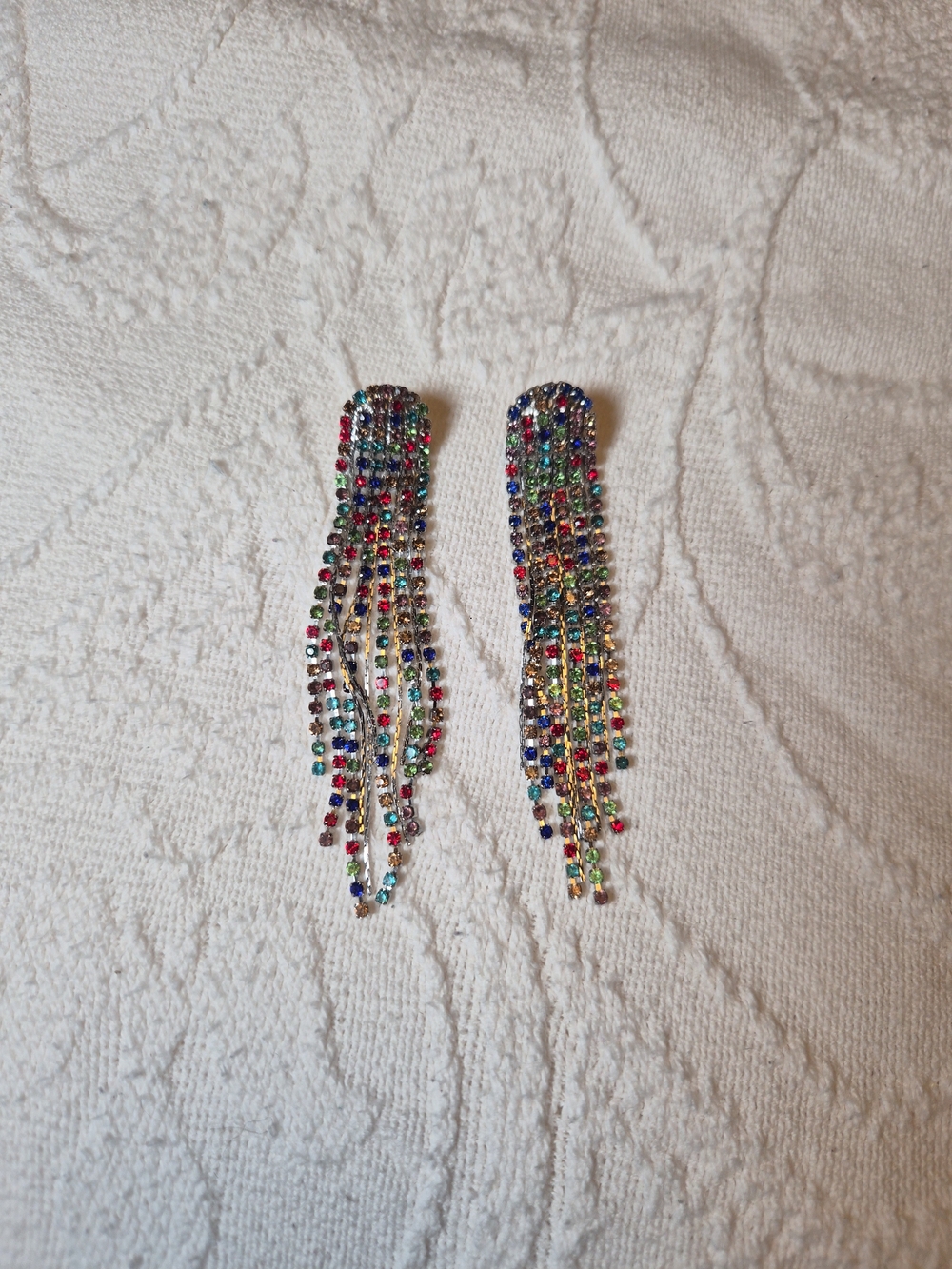 Womens Vintage Earrings Dangly Multicolor Rhinestone Glam Evening Cocktail Party